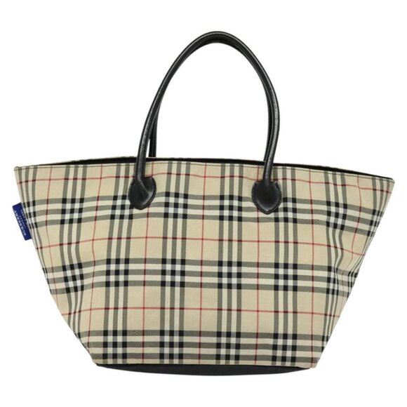 BURBERRY Nova Check Blue Label Tote Bag Nylon Beige Silver Auth - Picture 13 of 15